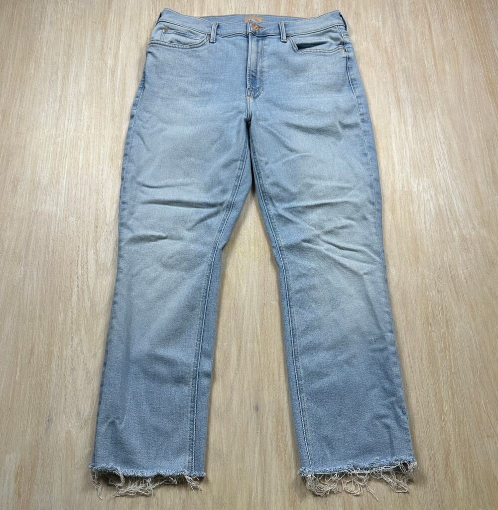MOTHER Mid Rise Dazzler Crop Fray Sun Kissed Light Wash Stretch Raw Hem Jeans 31